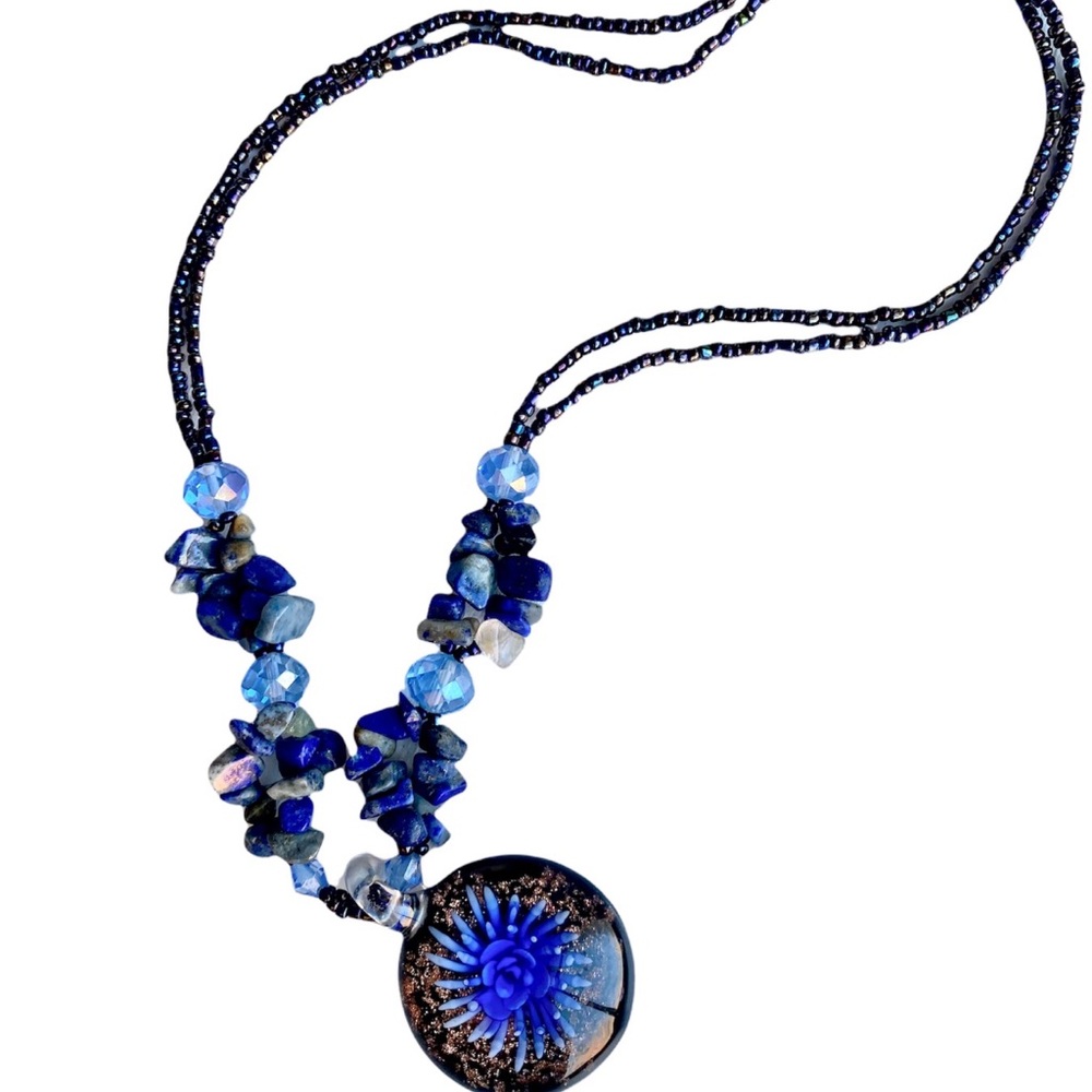 Blue Lapis Glass Blown Crystal Pendant